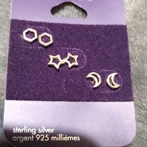Moon star sterling silver stud ls earrings